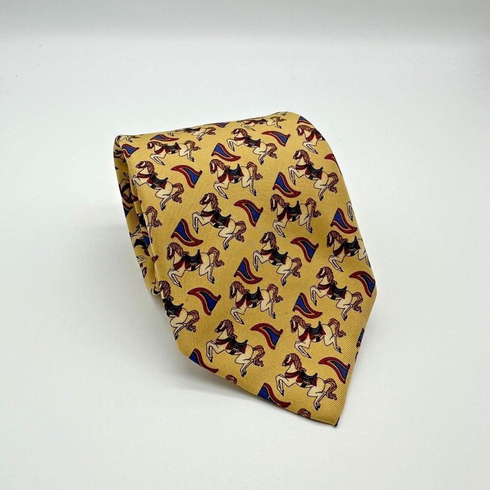 Brooks Brothers Makers Silk Neck Tie Carnival Carousel Horse Yellow/Red/Blue